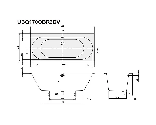 Купить Квариловая ванна 170х75 см альпийский белый Villeroy & Boch Oberon 2.0 UBQ170OBR2DV-01 в магазине сантехники Santeh-Crystal.ru