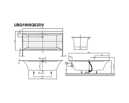 Купить Квариловая ванна 190х90 см альпийский белый Villeroy & Boch Squaro Edge 12 UBQ190SQE2DV-01 в магазине сантехники Santeh-Crystal.ru
