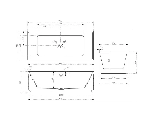 Приобрести Ванна из литого мрамора 170х75 см Abber Stein AS9602 в магазине сантехники Santeh-Crystal.ru