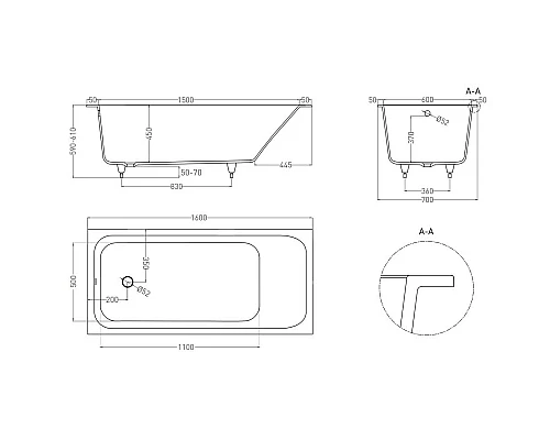 Приобрести Ванна из литьевого мрамора 160x70 см Salini S-Sense Orlanda 102015M в магазине сантехники Santeh-Crystal.ru