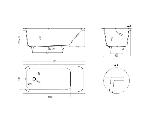 Приобрести Ванна из литьевого мрамора 160x70 см Salini S-Stone Orlanda 102025M в магазине сантехники Santeh-Crystal.ru