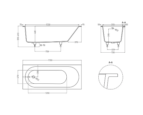 Заказать Ванна из литьевого мрамора 170x70 см Salini S-Sense Ornella 102313G в магазине сантехники Santeh-Crystal.ru