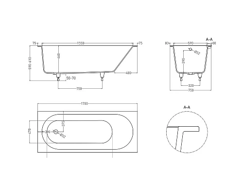 Заказать Ванна из литьевого мрамора 170x75 см Salini S-Sense Ornella 102311M в магазине сантехники Santeh-Crystal.ru