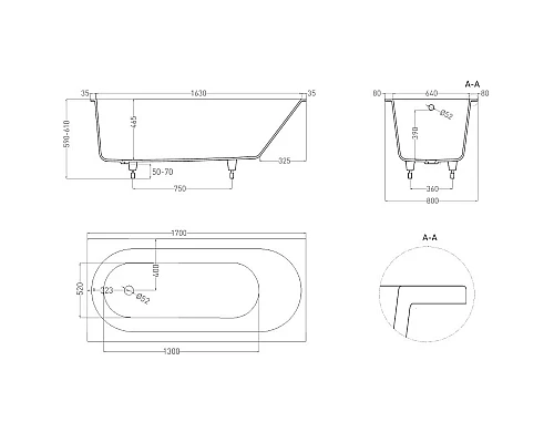 Приобрести Ванна из литьевого мрамора 170x80 см Salini S-Sense Ornella 102314G в магазине сантехники Santeh-Crystal.ru