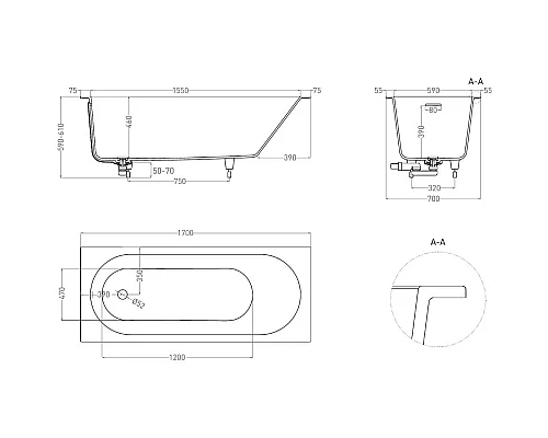 Заказать Ванна из литьевого мрамора 170x70 см Salini S-Stone Ornella Kit 102423M в магазине сантехники Santeh-Crystal.ru