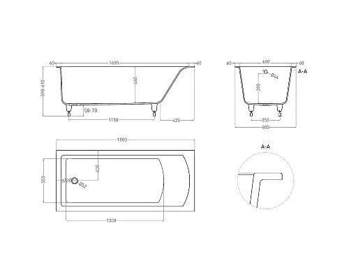 Заказать Ванна из литьевого мрамора 180x80 см Salini S-Sense Cascata 104213G в магазине сантехники Santeh-Crystal.ru