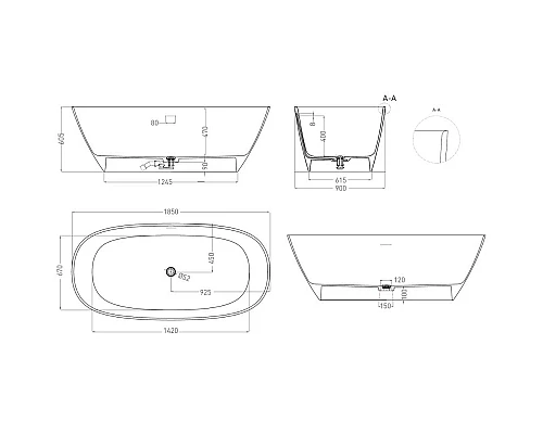 Приобрести Ванна из литьевого мрамора 185x90 см Salini S-Sense Sofia 102519G в магазине сантехники Santeh-Crystal.ru