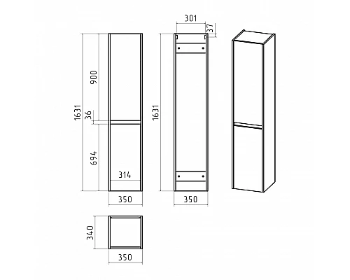 Заказать BALATON - 35 Пенал левый подвесной, комбинированный в магазине сантехники Santeh-Crystal.ru