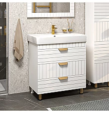 GLOSTER - 80 Тумба с 3 ящ. напольная, белый / раковина