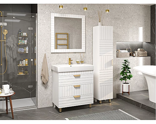 Приобрести GLOSTER - 80 Тумба с 3 ящ. напольная, белый в магазине сантехники Santeh-Crystal.ru