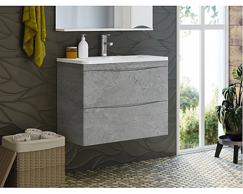 Заказать Атлантик - 80 Тумба подвесная с 2 ящ. закруг. края серый камень в магазине сантехники Santeh-Crystal.ru