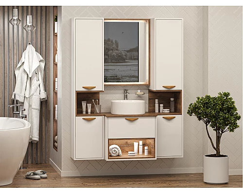 Приобрести BERGEN - 60 Тумба подвесная 1 ящ. (ДСП (Дуб Гал/БЕЛ мат.эмаль) в магазине сантехники Santeh-Crystal.ru