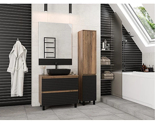 Приобрести DAKOTA - 35 Пенал подвес/напол. правый (ДСП (Дуб Гал. Черный кварц) в магазине сантехники Santeh-Crystal.ru