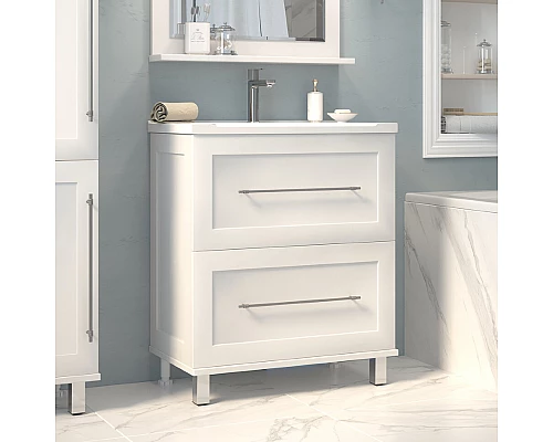 Купить Марта - 80 Тумба напольная 2 ящ. белая эмаль (глянец) в магазине сантехники Santeh-Crystal.ru