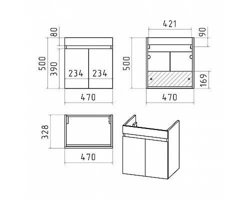 Купить Ронда - 50 Тумба подвесная прямая 2 дв. (бок. ДСП Чикаго, фас.белая эмаль) в магазине сантехники Santeh-Crystal.ru