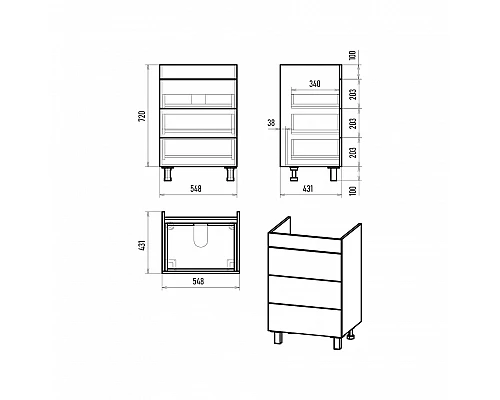Купить GLOSTER - 60 Тумба с 3 ящ. напольная, графит в магазине сантехники Santeh-Crystal.ru