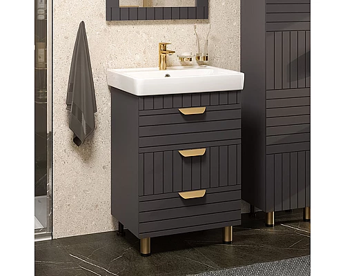 Купить GLOSTER - 60 Тумба с 3 ящ. напольная, графит в магазине сантехники Santeh-Crystal.ru