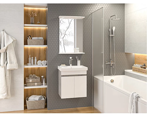 Купить Ронда - 50 Тумба подвесная прямая 2 дв. (бок. ДСП Чикаго, фас.белая эмаль) в магазине сантехники Santeh-Crystal.ru