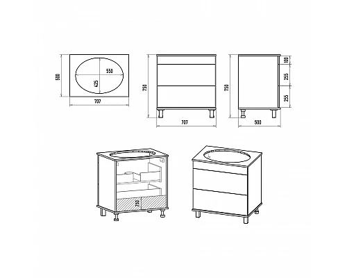 Заказать ENFIDA - 70 Тумба напольная 2 ящ. зеленая мат. эмаль (Энфида) в магазине сантехники Santeh-Crystal.ru