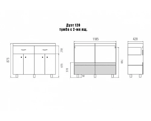 Приобрести Дуэт - 120 Тумба белая матовая с 2 ящ. в магазине сантехники Santeh-Crystal.ru