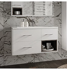 Фетта -100 Тумба белая подв. с 3 ящ. и нишей / раковина