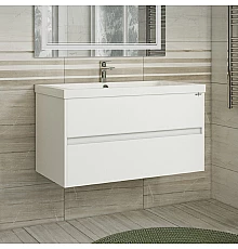 Алиса-100 тумба 2 ящ. подвесная белая эмаль / раковина