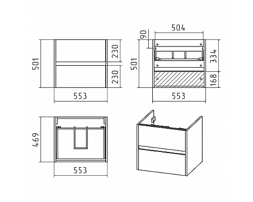 Заказать Алиса - 58 тумба 2 ящ. подвесная белая эмаль / раковина в магазине сантехники Santeh-Crystal.ru