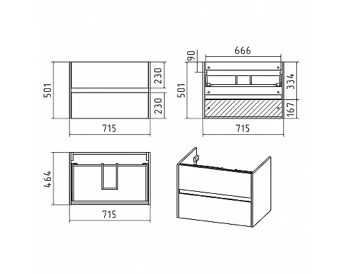 Заказать Алиса - 75 тумба 2 ящ. подвесная белая эмаль / раковина в магазине сантехники Santeh-Crystal.ru
