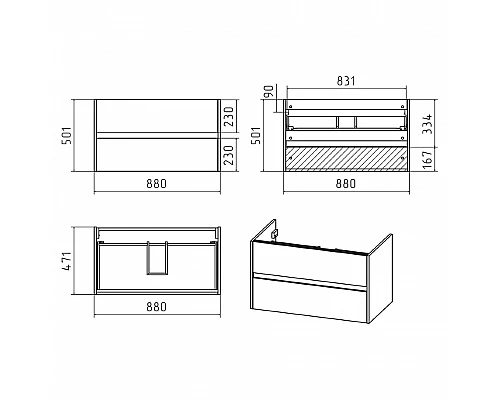 Приобрести Алиса - 90 тумба 2 ящ. подвесная белая эмаль / раковина в магазине сантехники Santeh-Crystal.ru