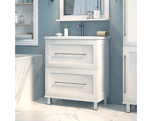 Приобрести Марта - 70 Тумба напольная белая эмаль (глянец) / раковина в магазине сантехники Santeh-Crystal.ru