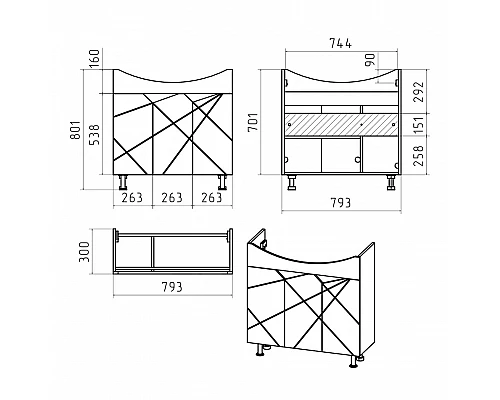Приобрести Грани - 80 Тумба напольная прямая / раковина в магазине сантехники Santeh-Crystal.ru