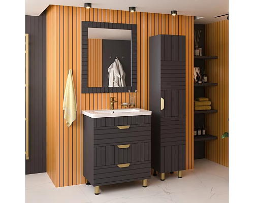 Приобрести GLOSTER - 80 Тумба с 3 ящ. напольная, графит / раковина в магазине сантехники Santeh-Crystal.ru