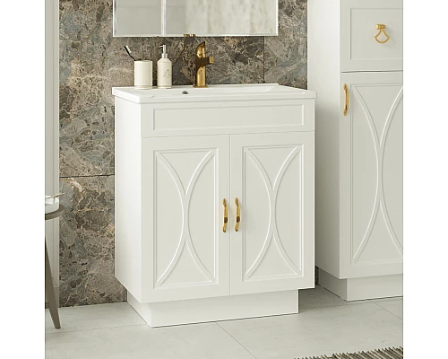 Приобрести Амбра - 70 тумба прямая белая / раковина в магазине сантехники Santeh-Crystal.ru