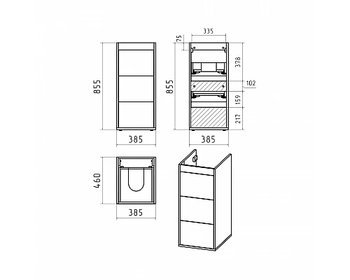 Купить GRAFIT - 40 Тумба напольная 3 ящ. Графит под стиральную машину / раковина Гавана лев. в магазине сантехники Santeh-Crystal.ru