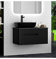 Роял - 80 Тумба подвесная с 2 ящ. черный / столешница / раковина