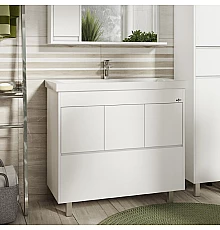 Алиса - 90 тумба 1 ящ. напольная белая эмаль / раковина