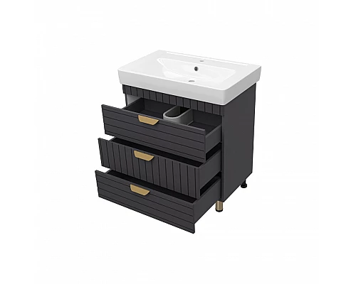 Приобрести GLOSTER - 80 Тумба с 3 ящ. напольная, графит / раковина в магазине сантехники Santeh-Crystal.ru