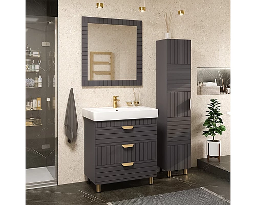 Приобрести GLOSTER - 80 Тумба с 3 ящ. напольная, графит / раковина в магазине сантехники Santeh-Crystal.ru