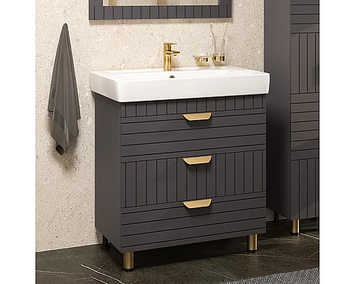 Приобрести GLOSTER - 80 Тумба с 3 ящ. напольная, графит / раковина в магазине сантехники Santeh-Crystal.ru