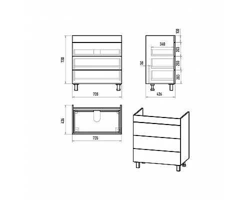 Приобрести GLOSTER - 80 Тумба с 3 ящ. напольная, графит / раковина в магазине сантехники Santeh-Crystal.ru