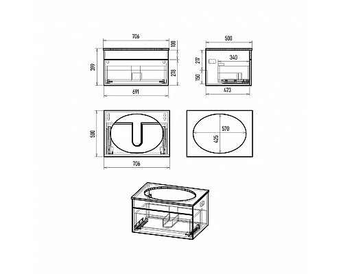 Заказать ENFIDA - 70 Тумба подвесная белая мат. эмаль 1 ящ. / раковина в магазине сантехники Santeh-Crystal.ru