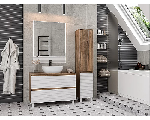 Приобрести DAKOTA - 80 Зеркало с фацетом  (ДСП (Дуб Гал/ Белый) в магазине сантехники Santeh-Crystal.ru