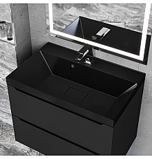 Раковина для ванной Uperwood Classic New 70 см, черная глянцевая, с накладкой для слива