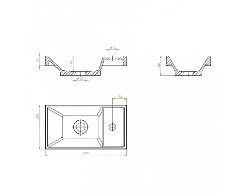 Раковина для ванной Uperwood Classic New 40 см, черная глянцевая, с накладкой для слива