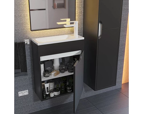 Заказать Тумба под раковину для ванной Uperwood Modul (50 см, подвесная, матовая, черная) в магазине сантехники Santeh-Crystal.ru