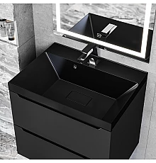 Раковина для ванной Uperwood Classic New 60 см, черная глянцевая, с накладкой для слива