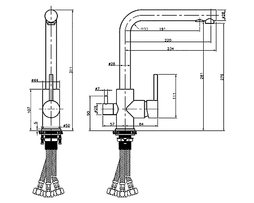 Купить Смеситель для кухни Felice 1718-7 grigio 22x14.1 см в магазине сантехники Santeh-Crystal.ru