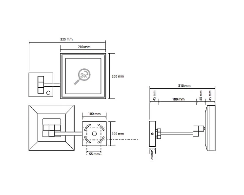 Купить Косметическое зеркало Bemeta Cosmetic mirrors 116201202 с подсветкой с увеличением Хром в магазине сантехники Santeh-Crystal.ru
