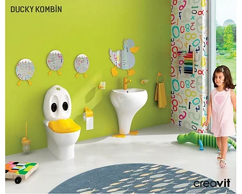 Приобрести Держатель туалетной бумаги Creavit Ducky BR20213Y с крышкой Желтый в магазине сантехники Santeh-Crystal.ru