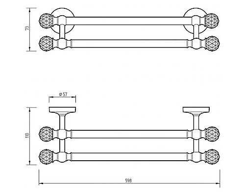 Приобрести Полотенцедержатель Migliore Amerida 16569 двойной Бронза с кристаллами Swarovski в магазине сантехники Santeh-Crystal.ru